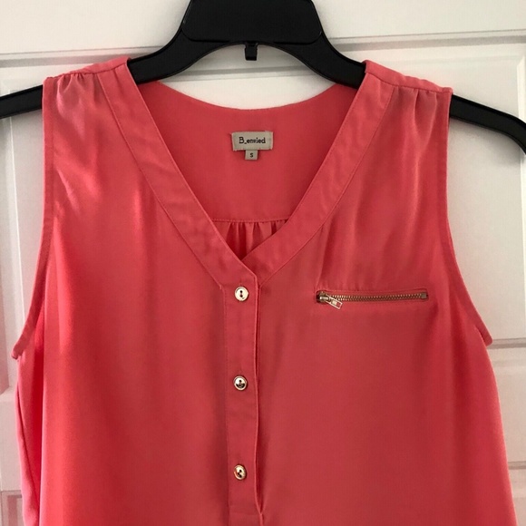 3 For $15 B_envied Coral 1/2 Button Front Faux Zip Pocket Sleeveless Tank Top S - Picture 3 of 6